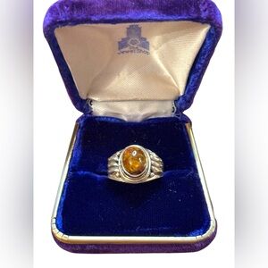 Vintage Amber Sterling Silver 925 Stone Ring